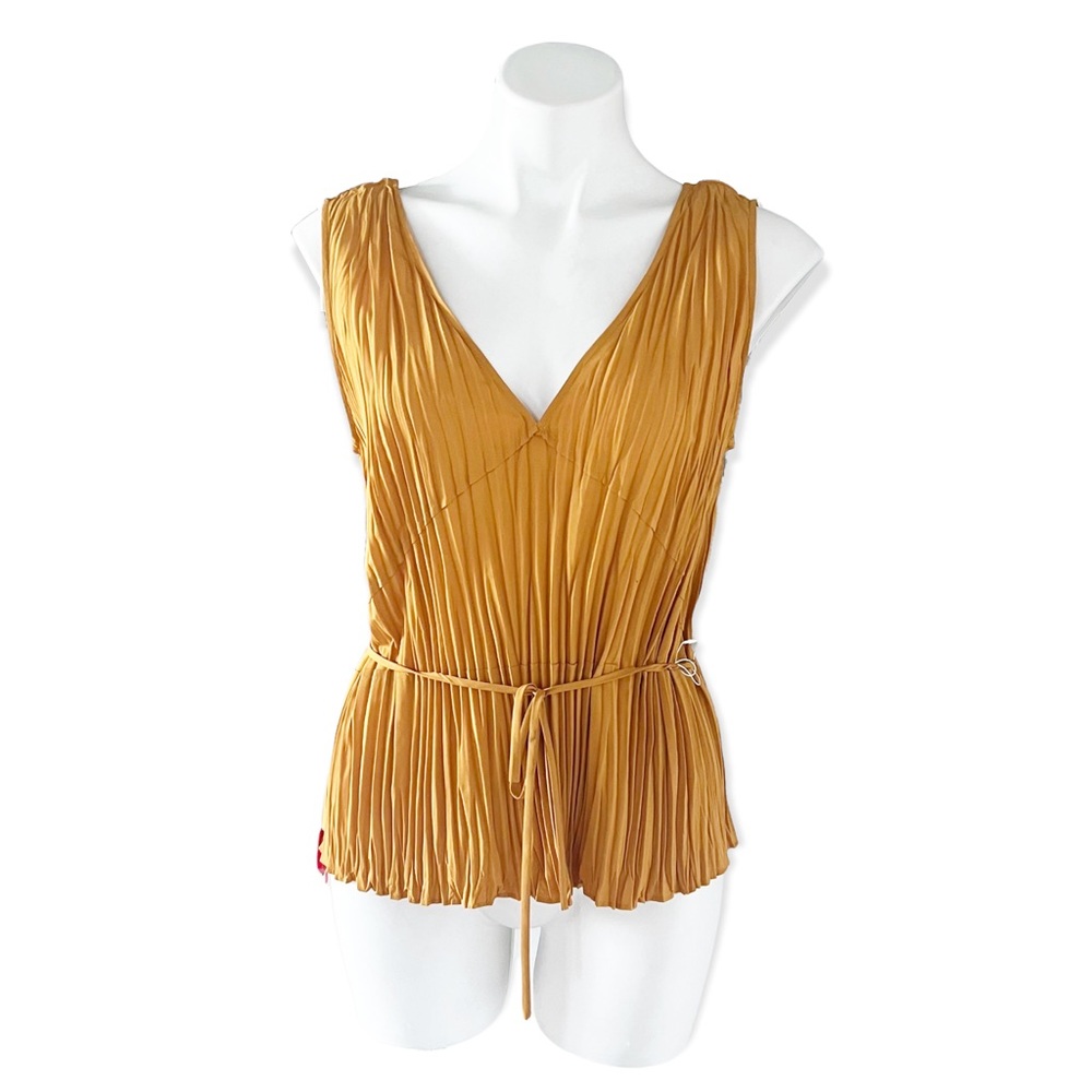 Vince Pleated Peplum Top Blouse in Gold Orange, Size M New with Tag - Picture 3 of 8